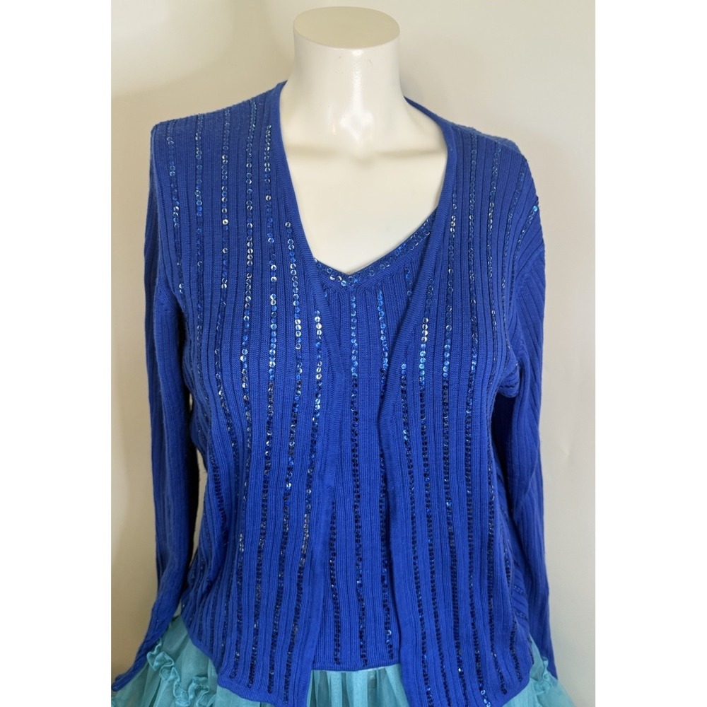 Imagio‎ Blue Cardigan And Sparkle Sequin Tank Set Ladies Size Medium Vintage EUC